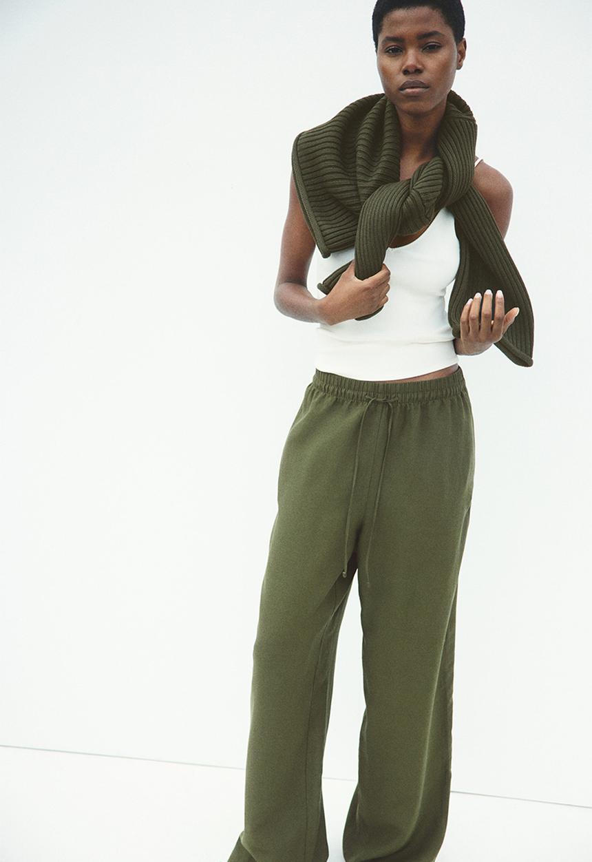 H&M - Linen-blend trousers - dark khaki green