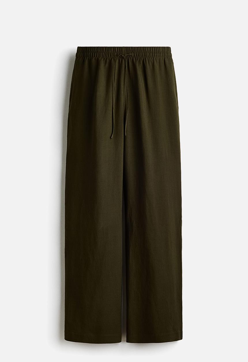 H&M - Linen-blend trousers - dark khaki green
