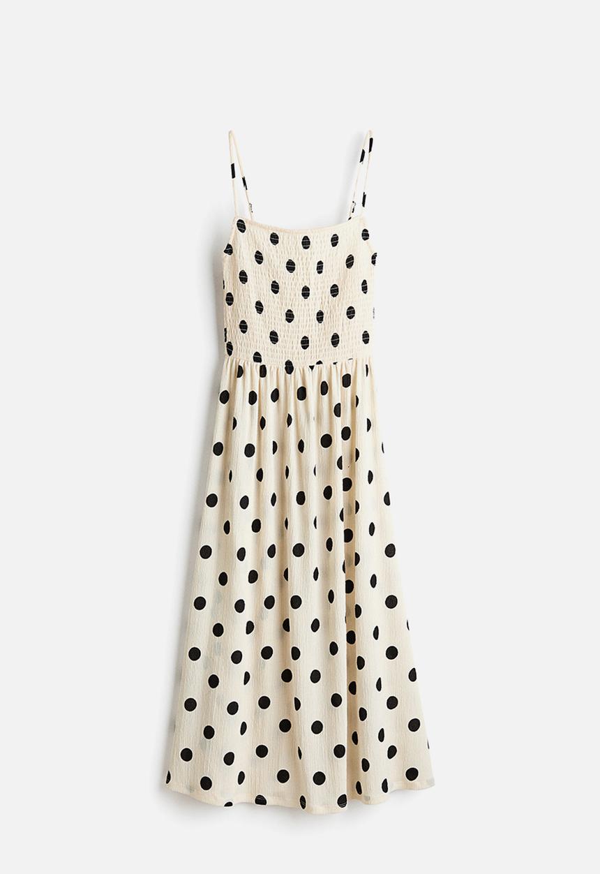 H&M - Smocked strappy dress - cream/spotted