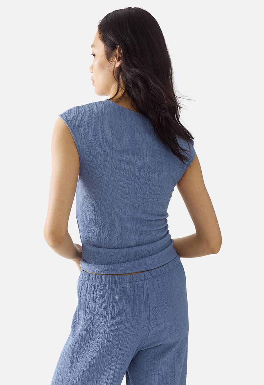 H&M - Textured jersey top - light dusty blue