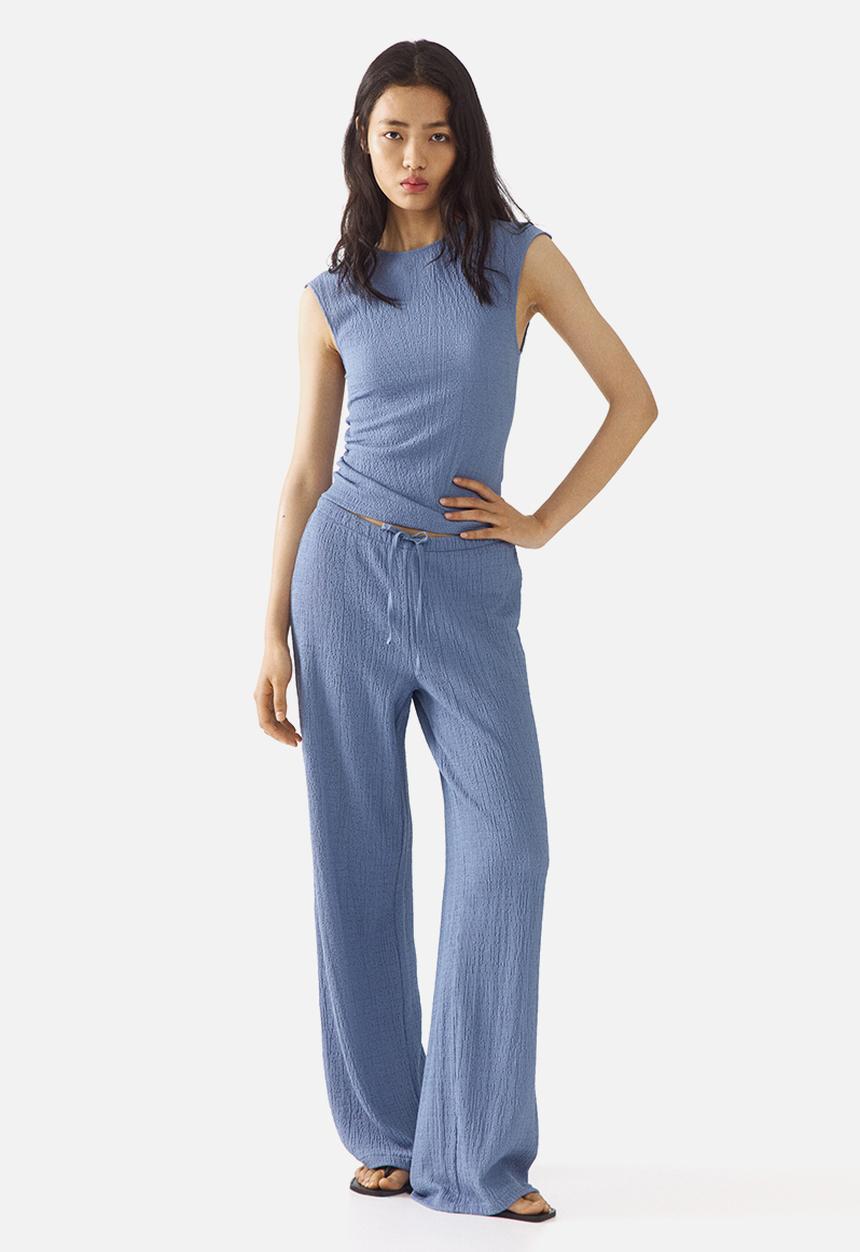 H&M - Textured jersey top - light dusty blue
