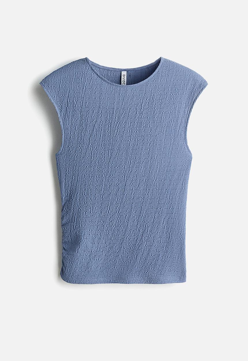 H&M - Textured jersey top - light dusty blue