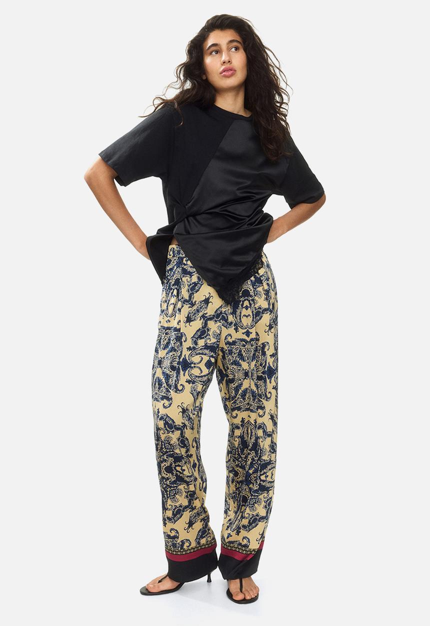 H&M - Barrel drawstring trousers - beige/paisley pattern