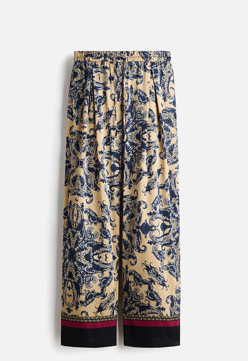 H&M - Barrel drawstring trousers - beige/paisley pattern