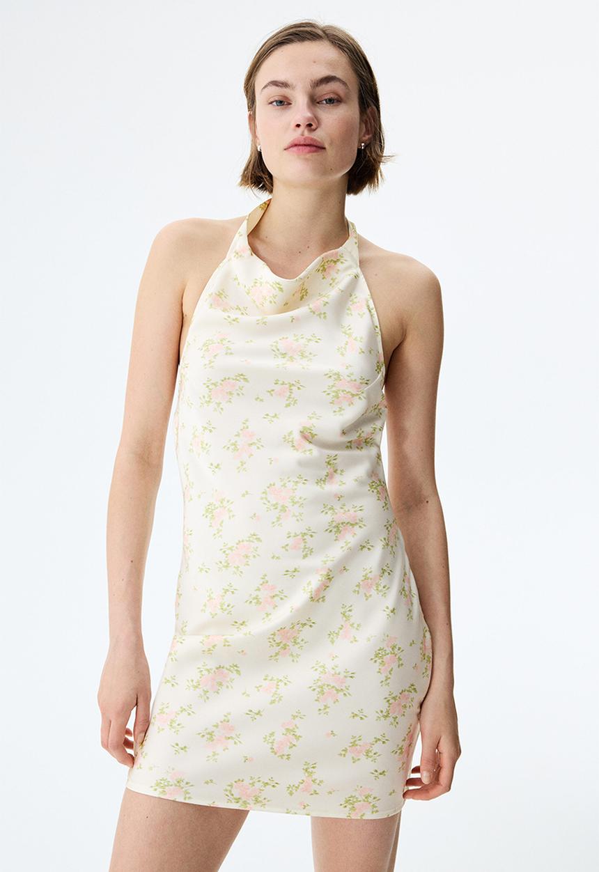 H&M - Satin halterneck dress - cream/floral