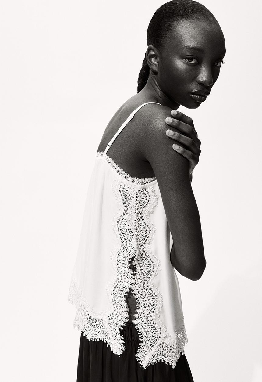 H&M - Lace-trimmed strappy top - cream