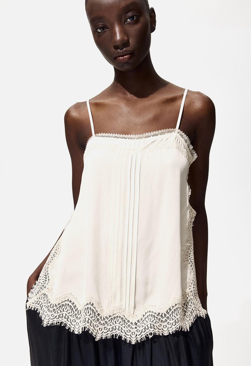 H&M - Lace-trimmed strappy top - cream