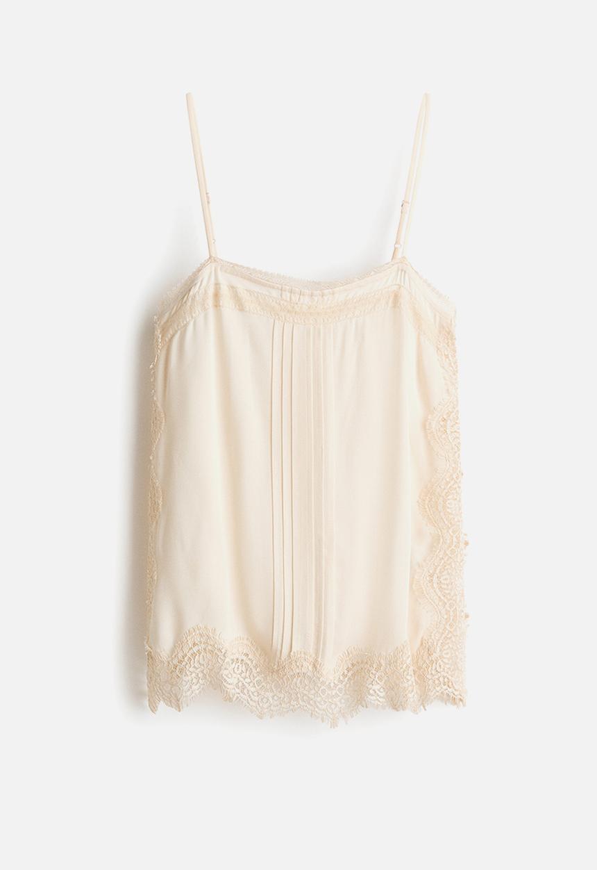 H&M - Lace-trimmed strappy top - cream
