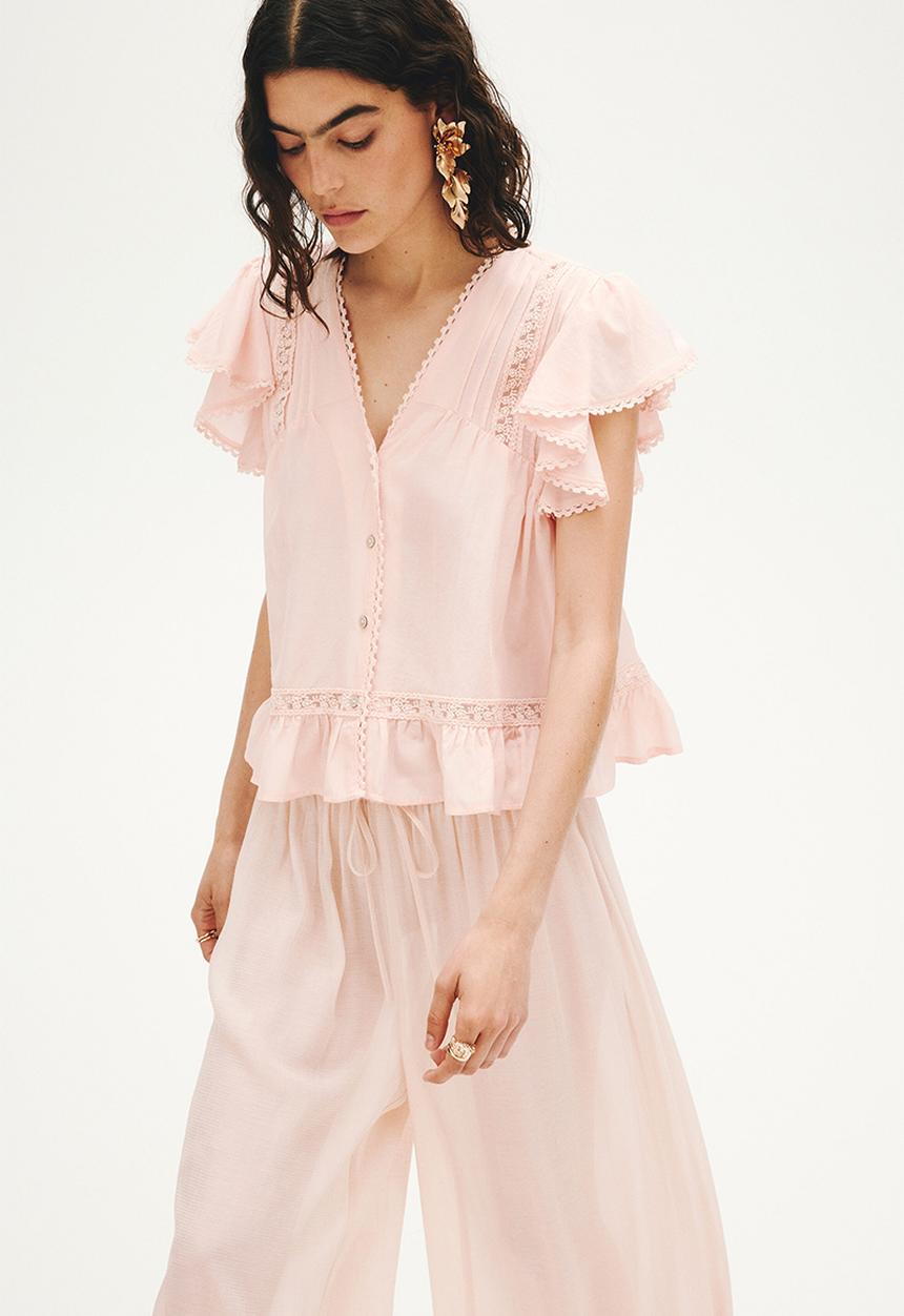 H&M - Lace-inset blouse - light peach pink