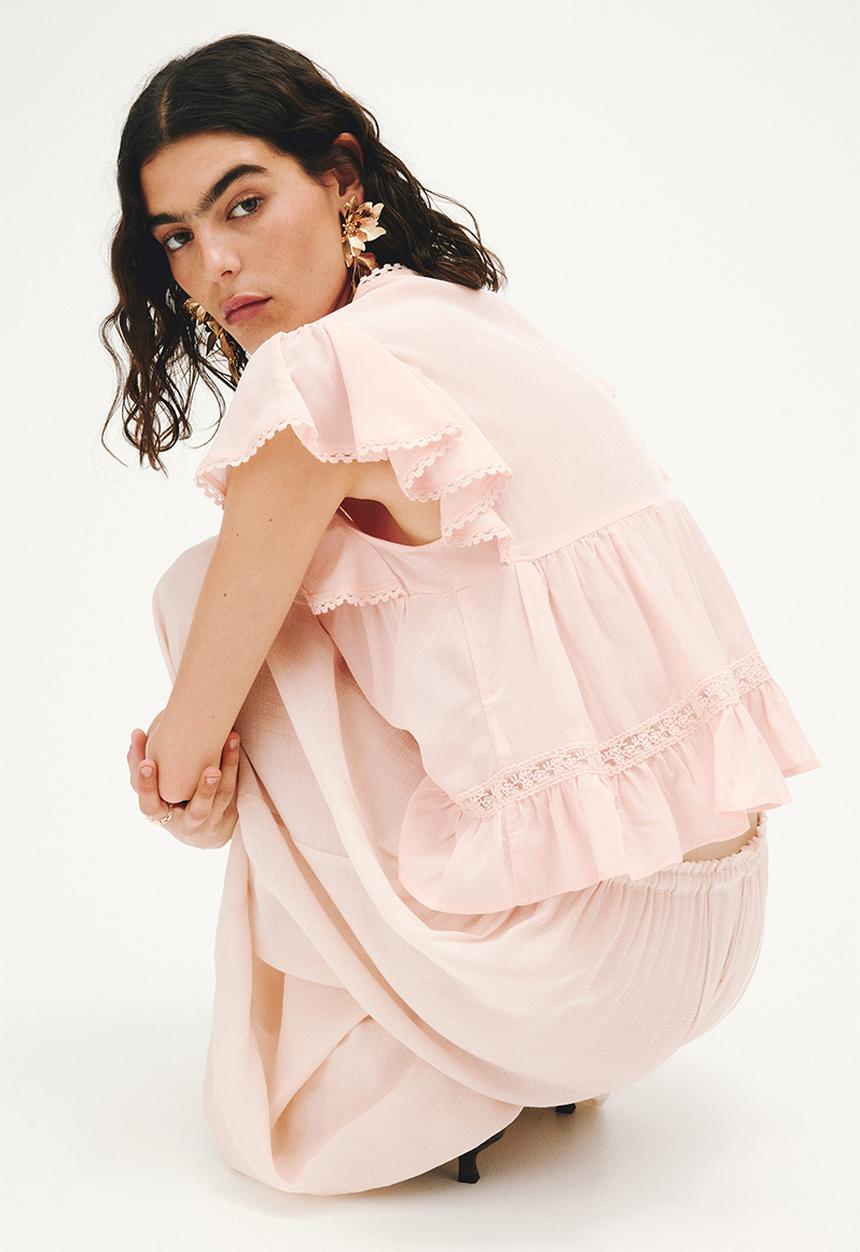 H&M - Lace-inset blouse - light peach pink