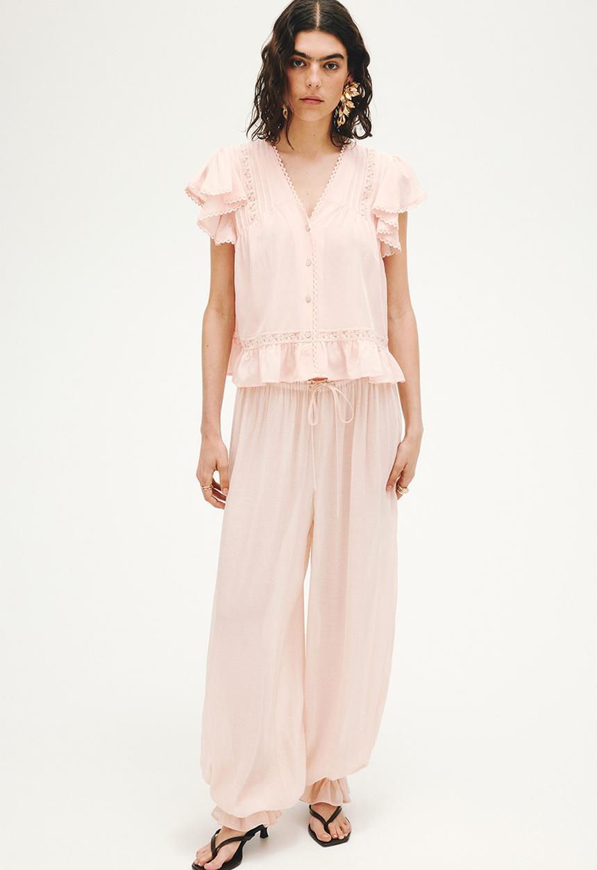 H&M - Lace-inset blouse - light peach pink