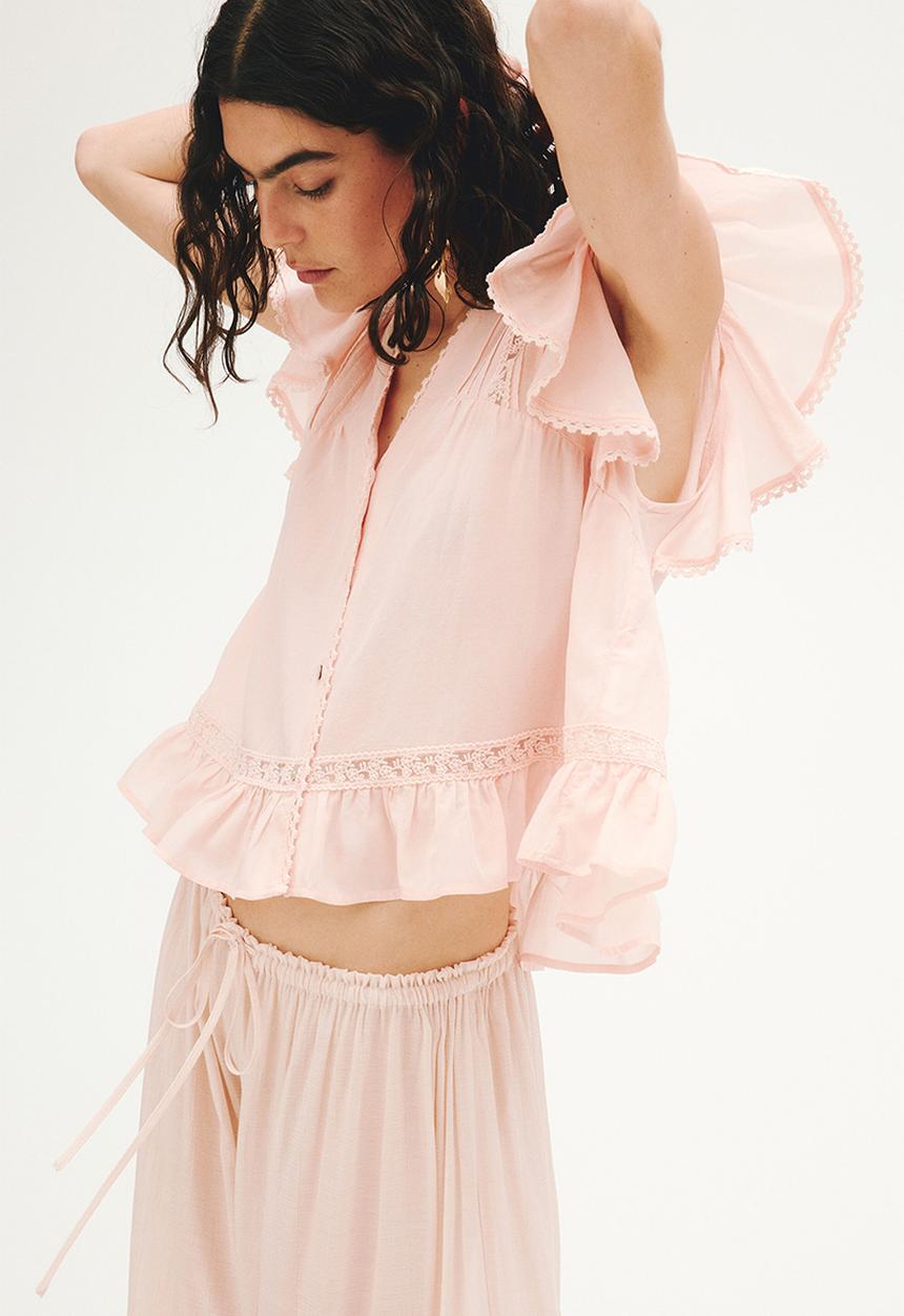 H&M - Lace-inset blouse - light peach pink