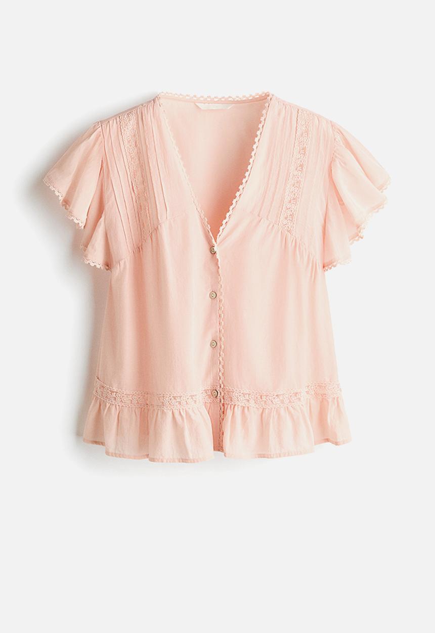 H&M - Lace-inset blouse - light peach pink