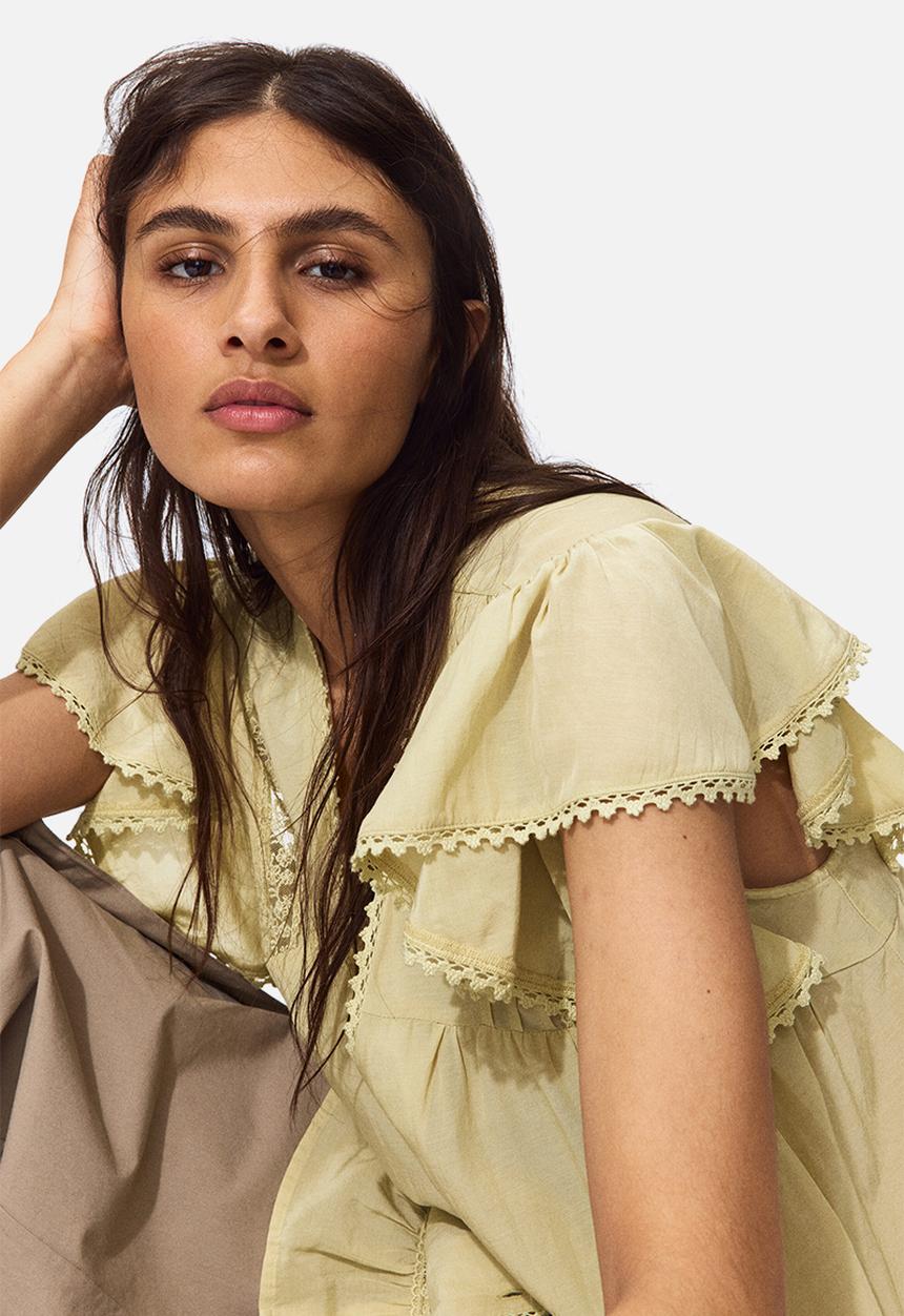 H&M - Lace-inset blouse - yellow