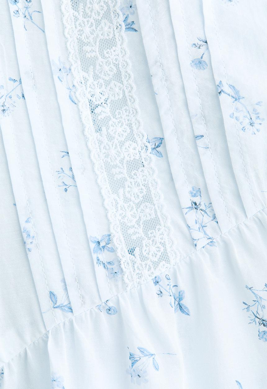 H&M - Lace-inset blouse - light blue/floral