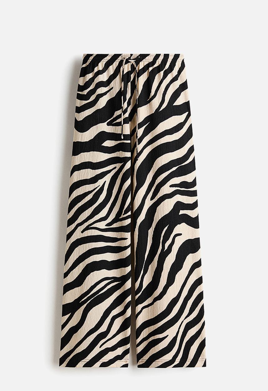 H&M - Wide pull-on trousers - black/zebra print
