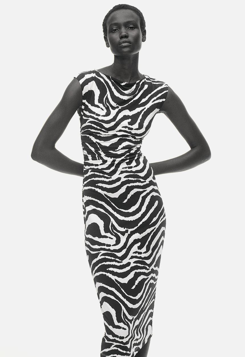 H&M - Cap-sleeved dress - cream/zebra print