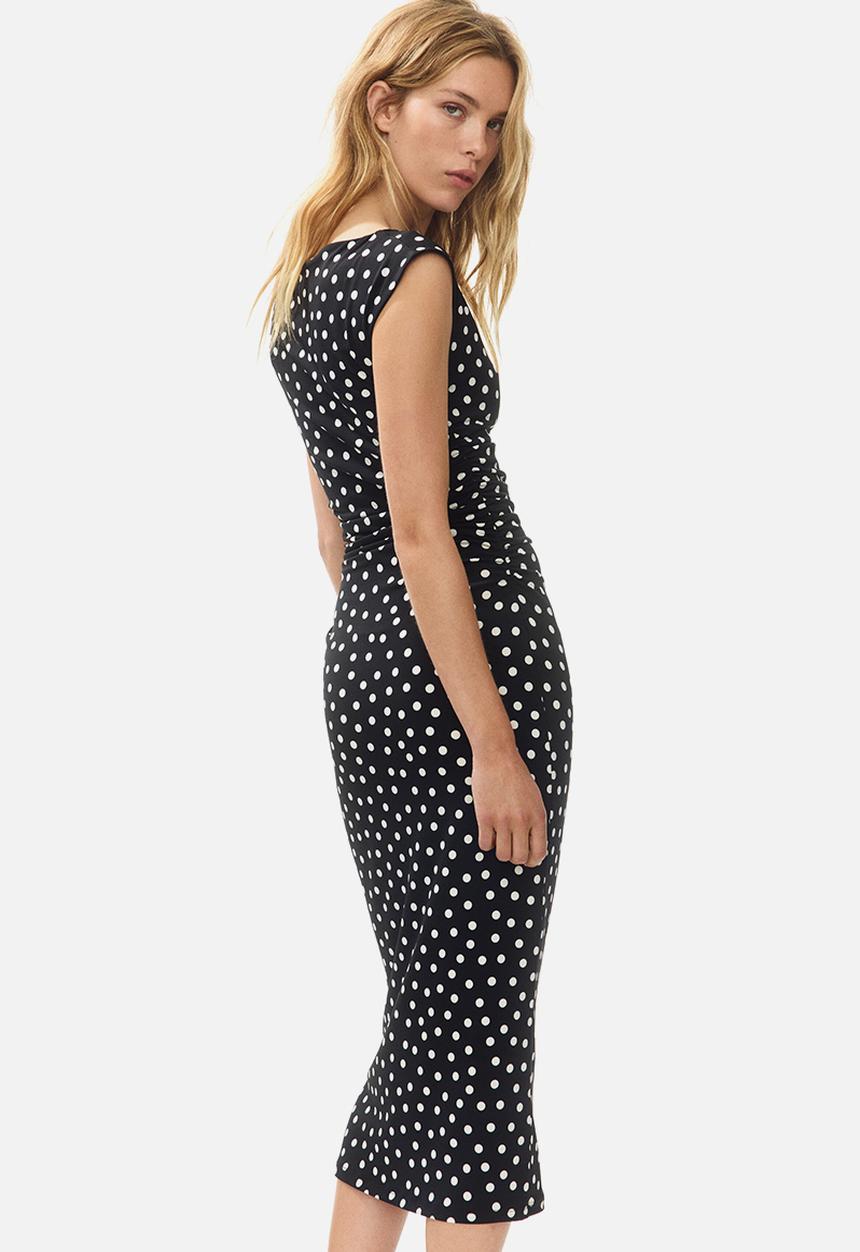 H&M - Cap-sleeved dress - black/spotted