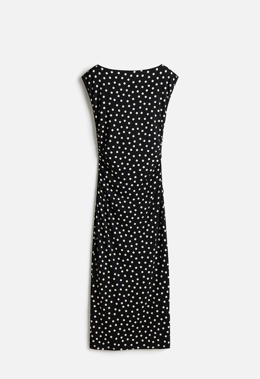 H&M - Cap-sleeved dress - black/spotted