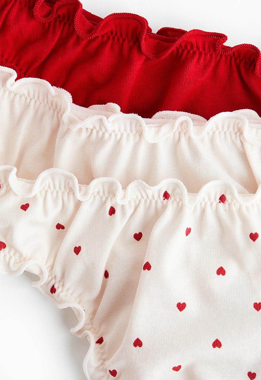 H&M - 3-pack overlock-detail thong briefs - red/hearts