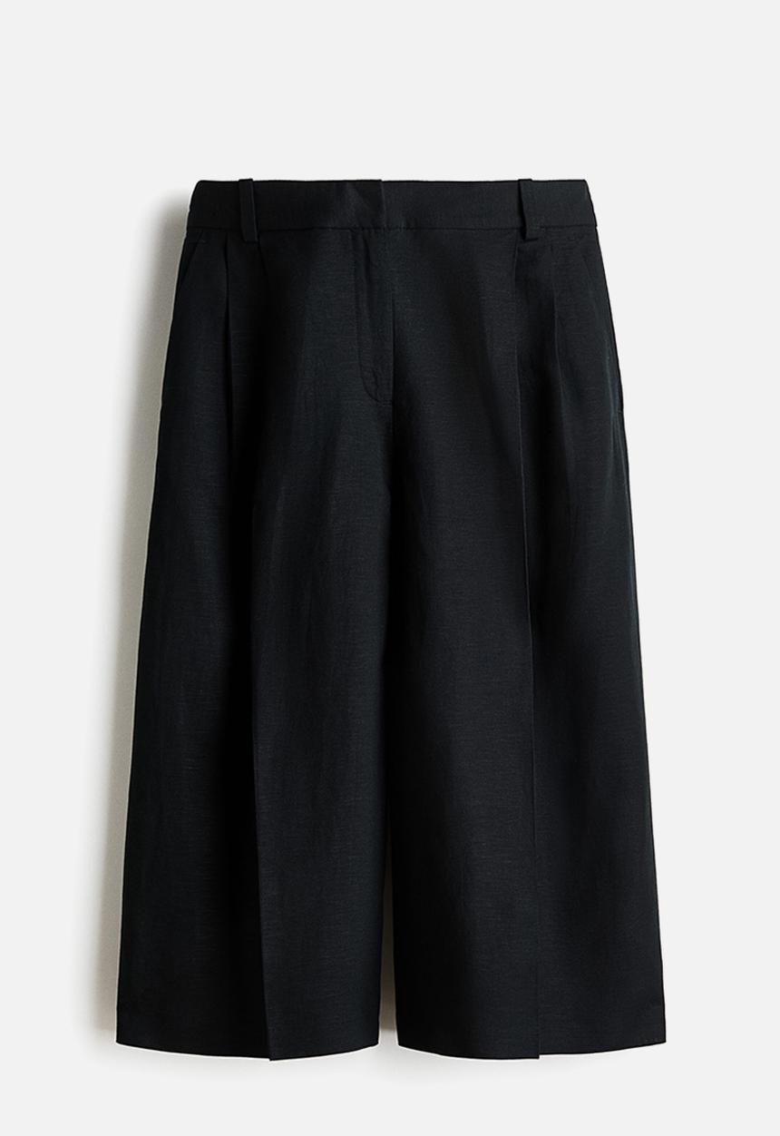 H&M - Wide linen-blend culottes - black