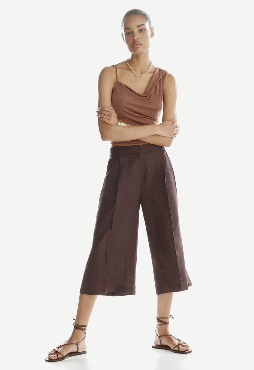 H&M - Wide linen-blend culottes - dark brown