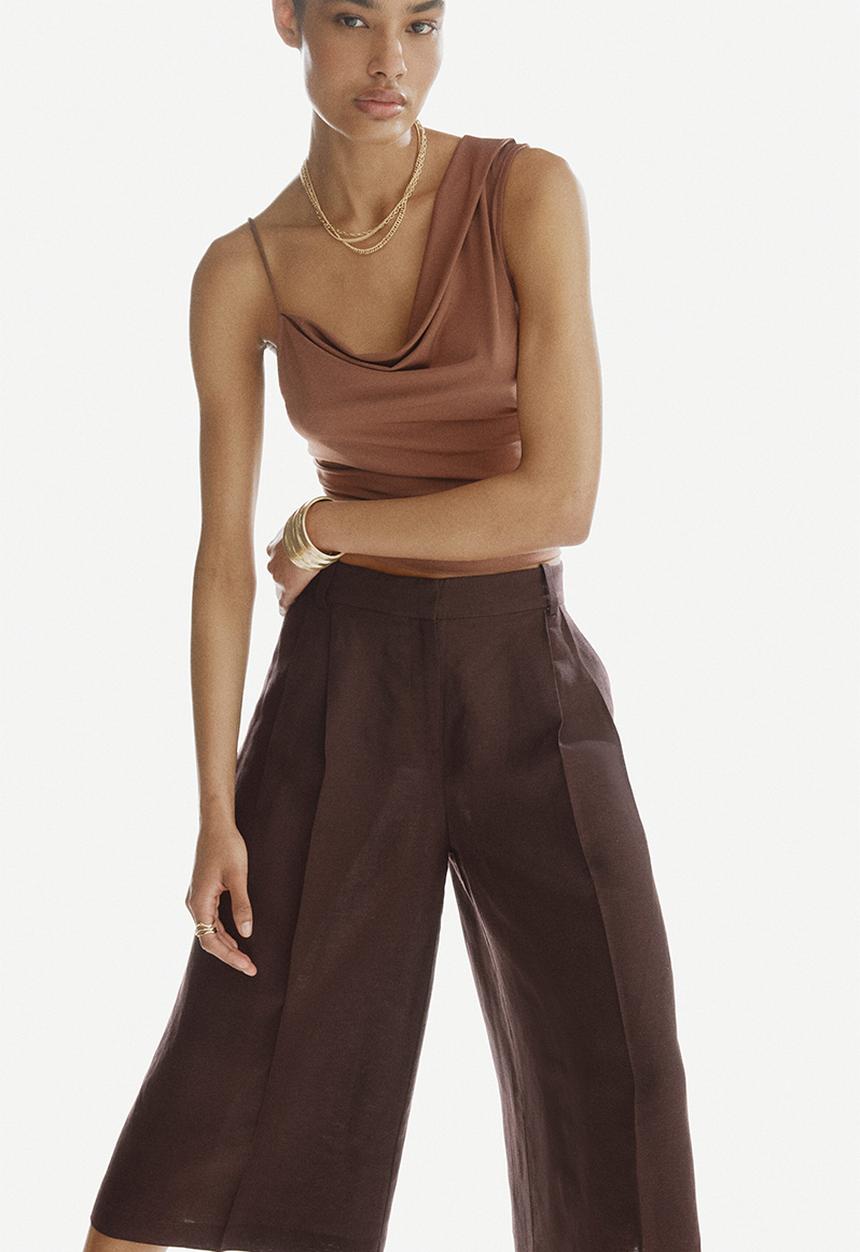 H&M - Wide linen-blend culottes - dark brown