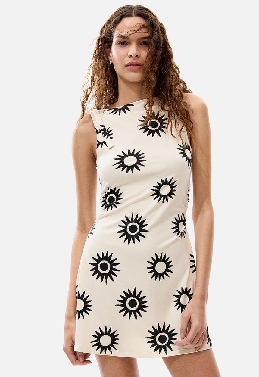 H&M - Tie-strap mini dress - light beige/sunbursts