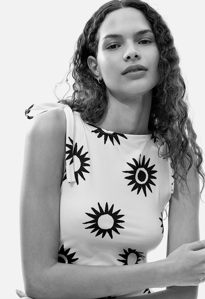H&M - Tie-strap mini dress - light beige/sunbursts
