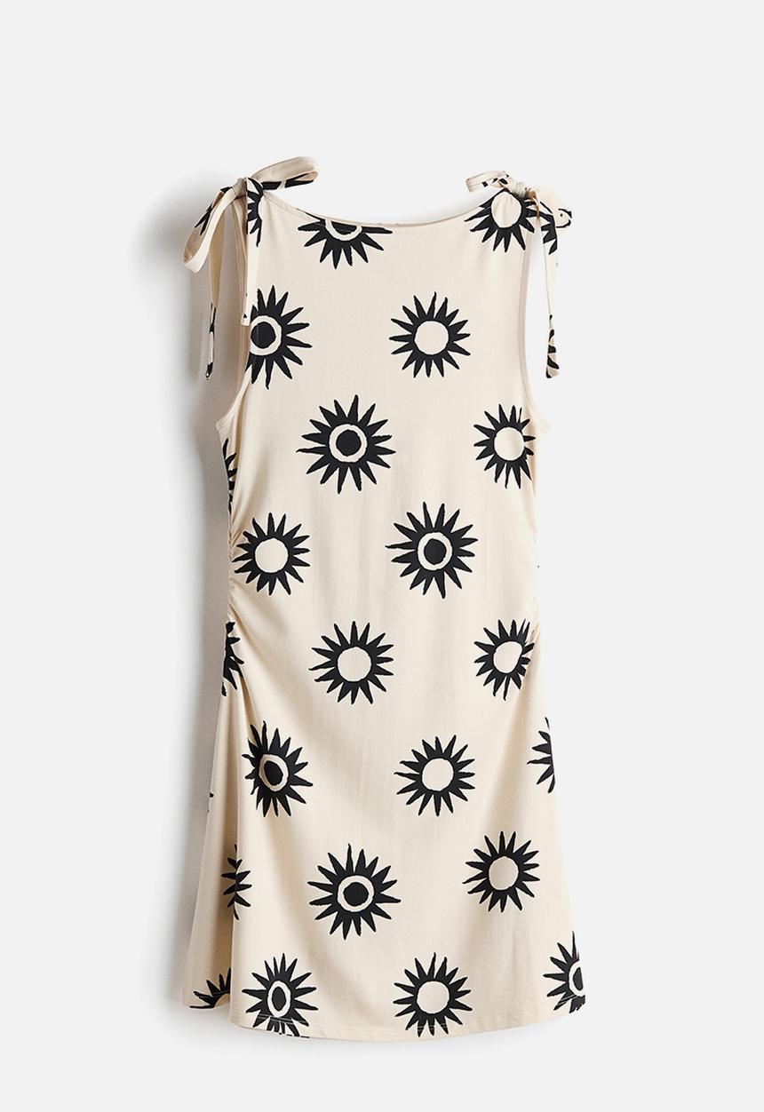 H&M - Tie-strap mini dress - light beige/sunbursts