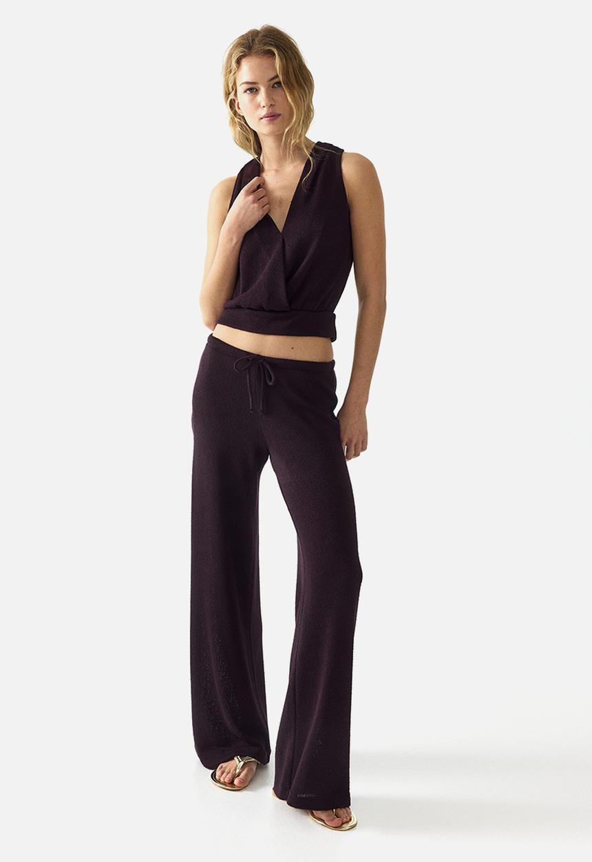 H&M - Knitted drawstring trousers - dark purple