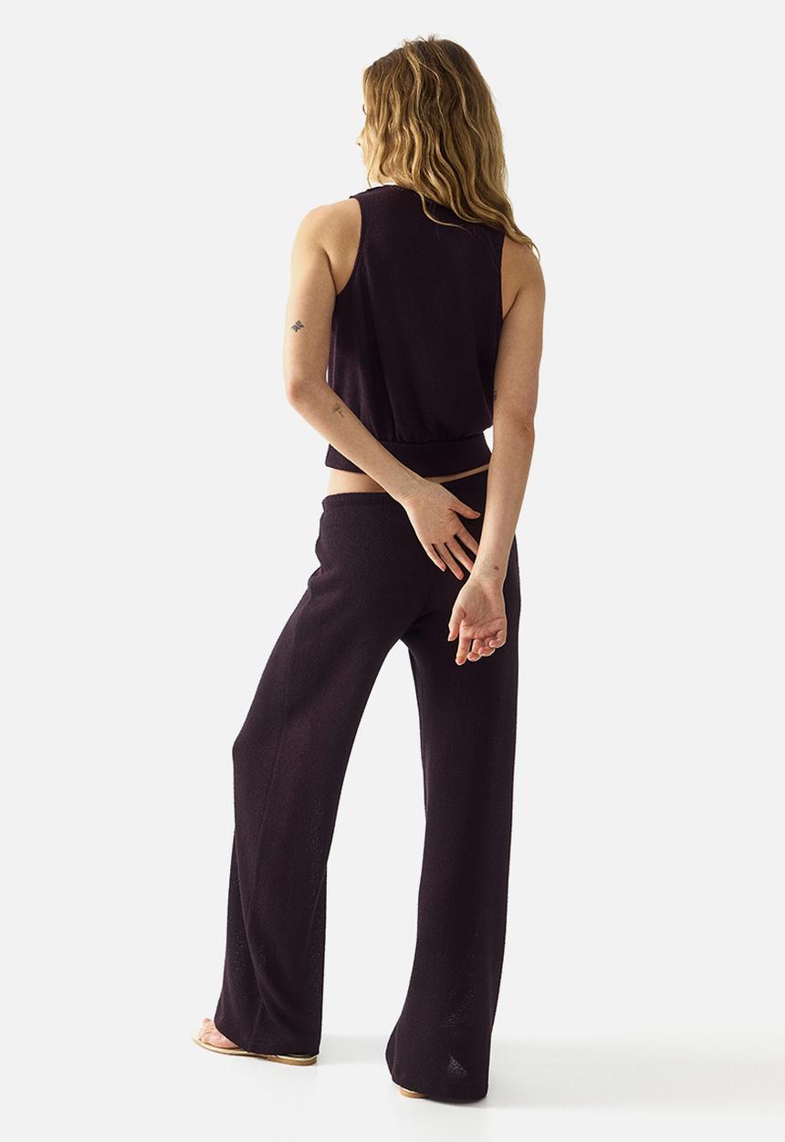 H&M - Knitted drawstring trousers - dark purple