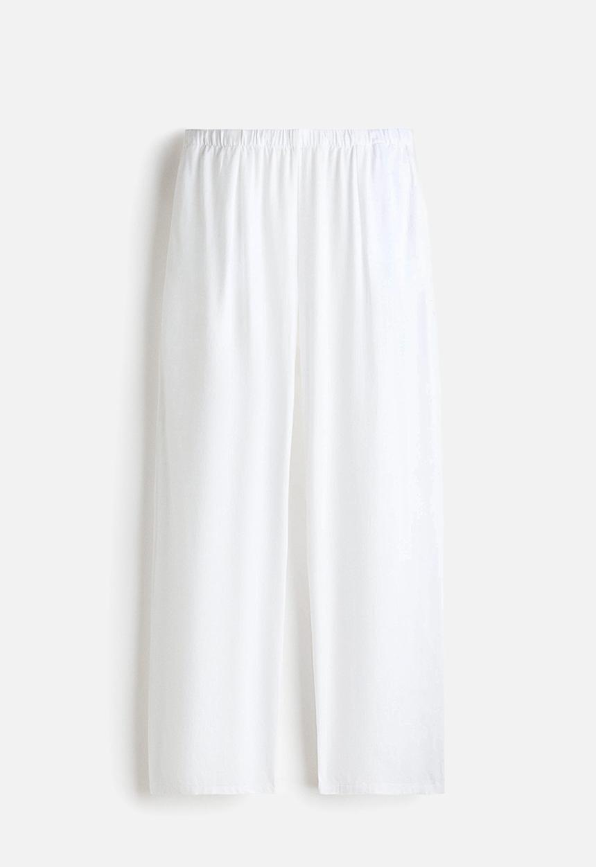 H&M - Wide linen-blend trousers - white