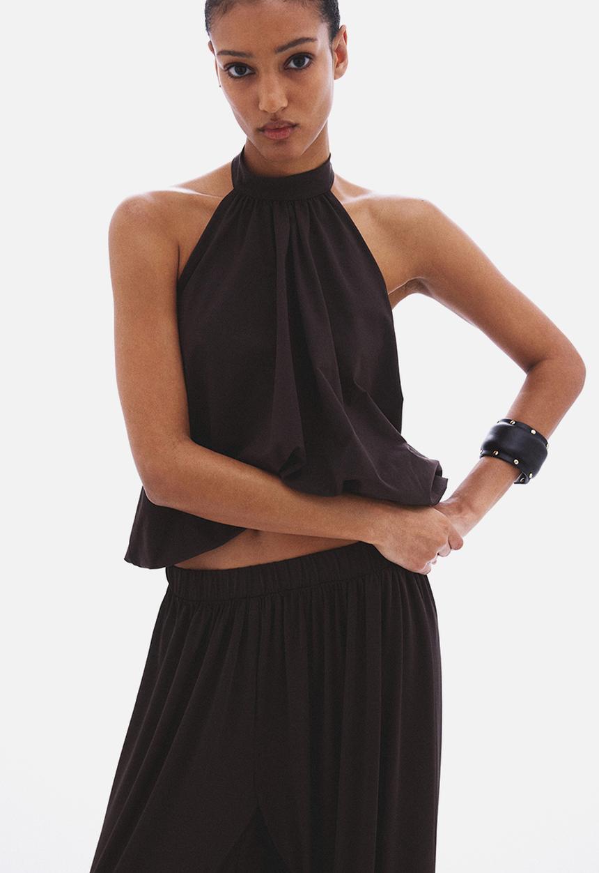 H&M - Bubble-hem halterneck top - dark brown