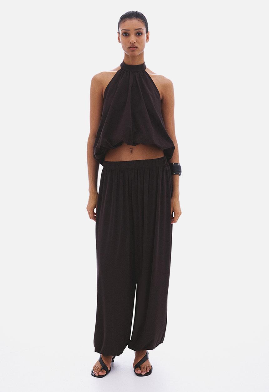 H&M - Bubble-hem halterneck top - dark brown