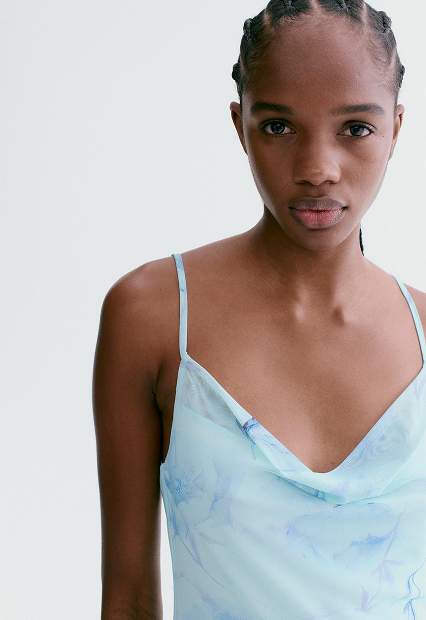 H&M - Mini mesh dress - light turquoise/floral