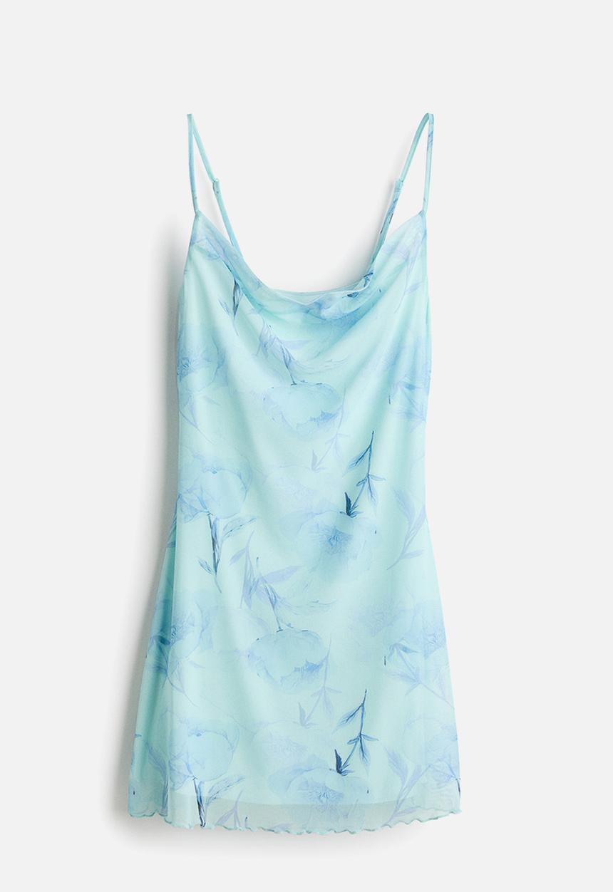 H&M - Mini mesh dress - light turquoise/floral