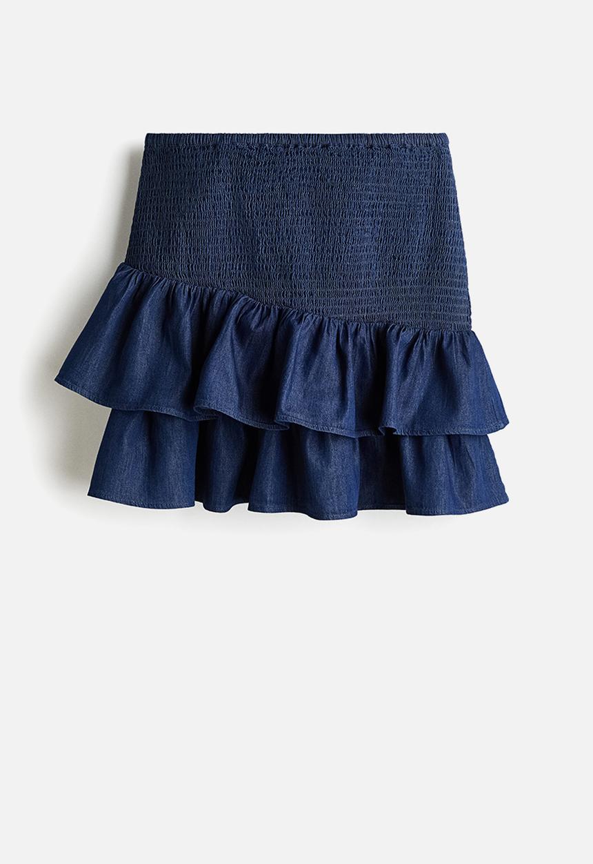 H&M - Smocked denim skirt - dark denim blue