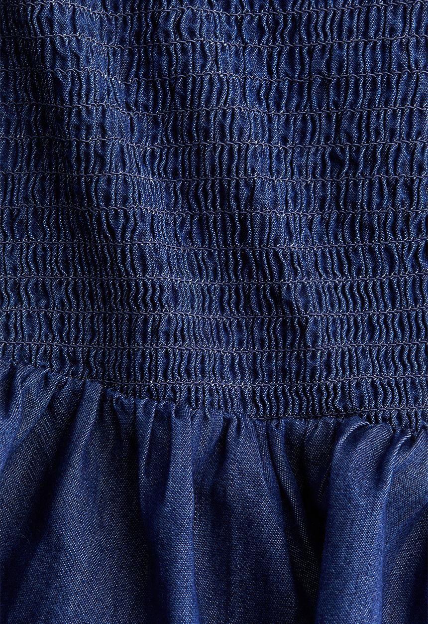 H&M - Smocked denim skirt - dark denim blue