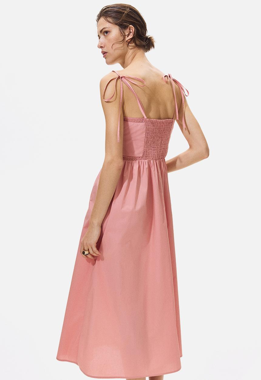 H&M - Tie-strap cotton dress - dusty pink