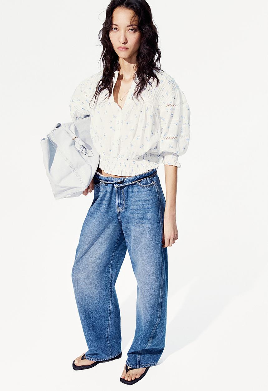 H&M - Pintucked cotton blouse - white/floral