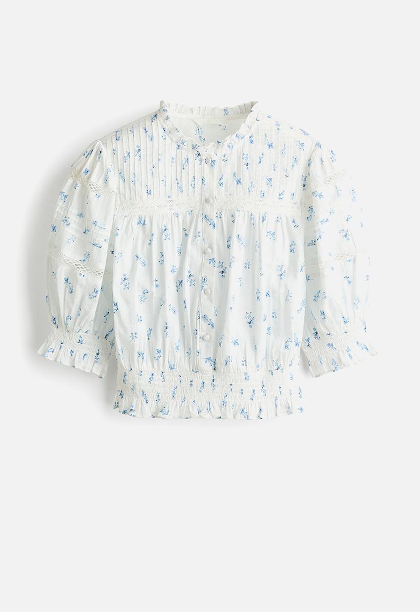 H&M - Pintucked cotton blouse - white/floral
