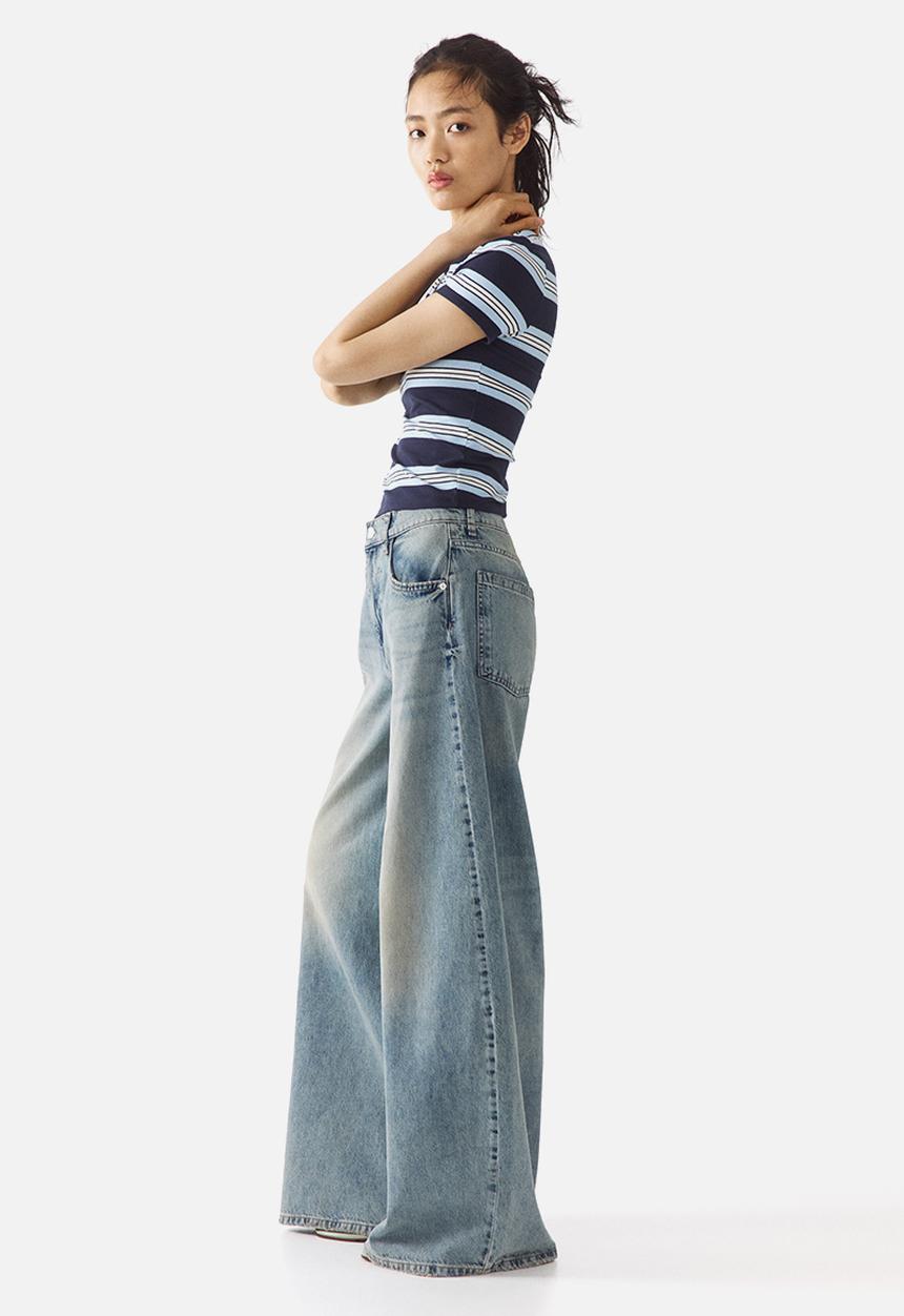 H&M - Fitted cotton t-shirt - navy blue/striped