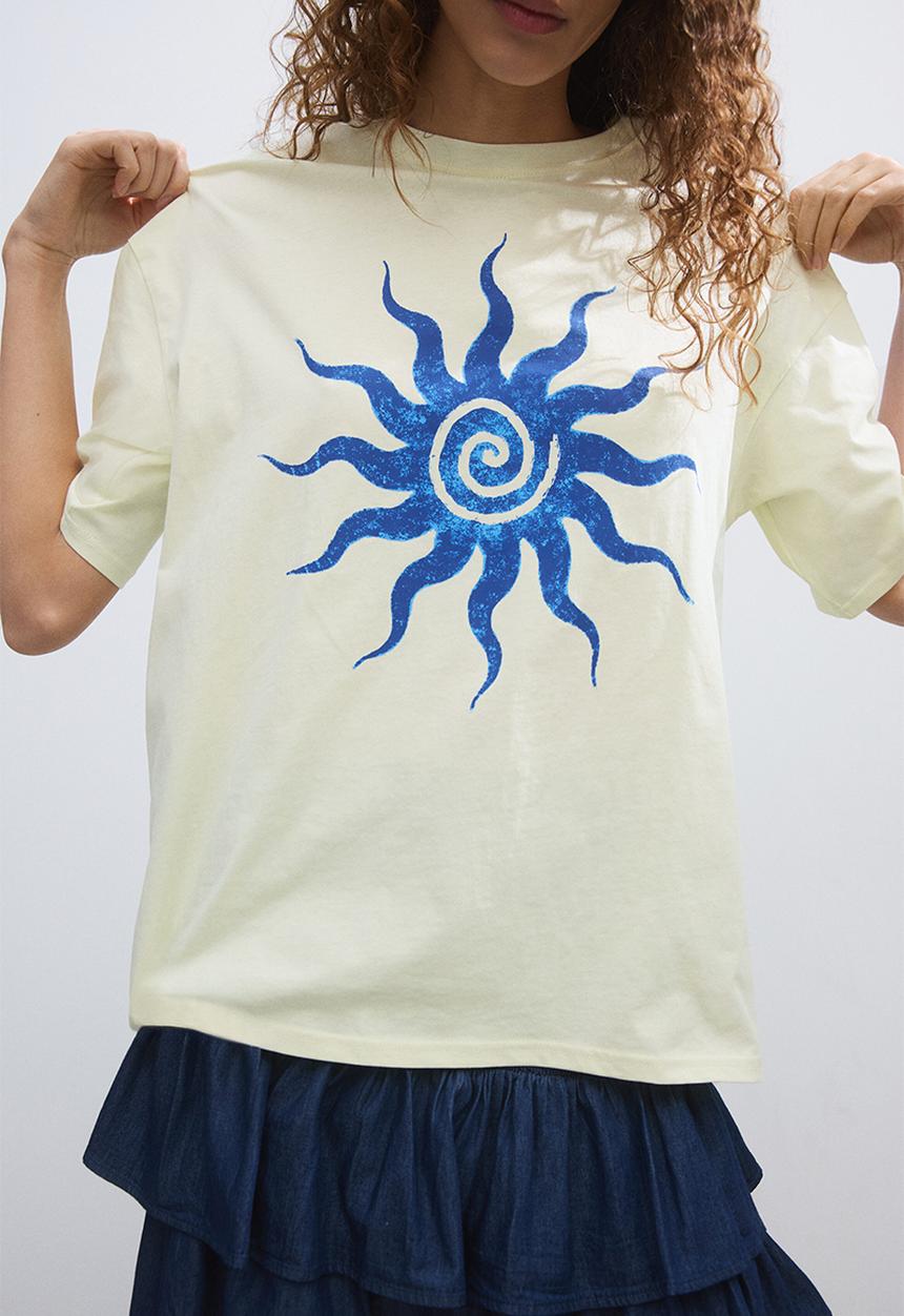 H&M - Oversized print-motif t-shirt - light yellow/sun