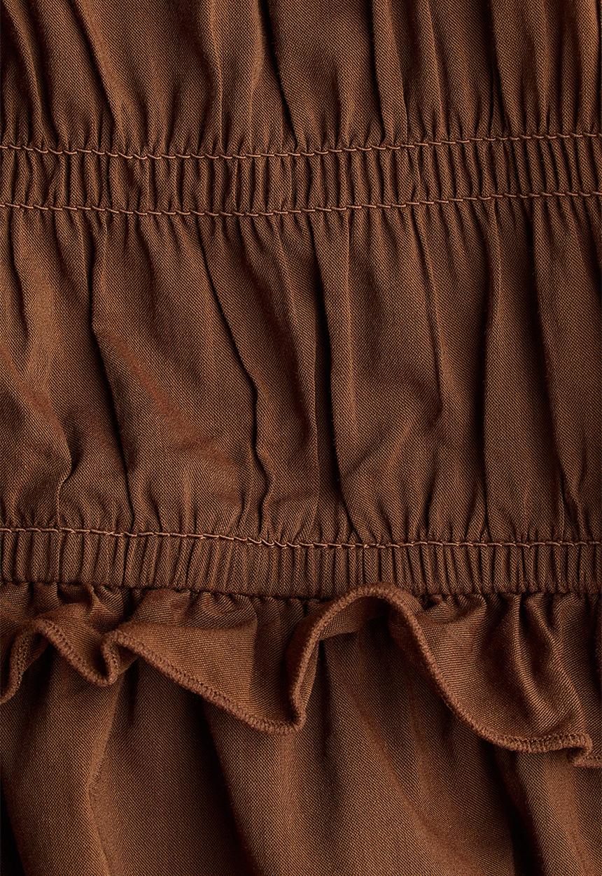 H&M - Tie-detail smocked top - dark brown