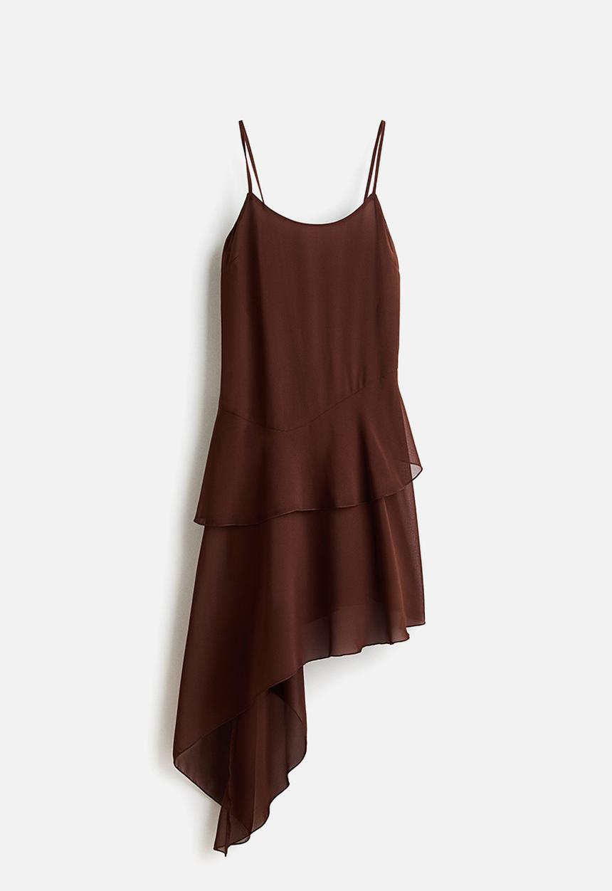 H&M - Asymmetric chiffon dress - dark brown