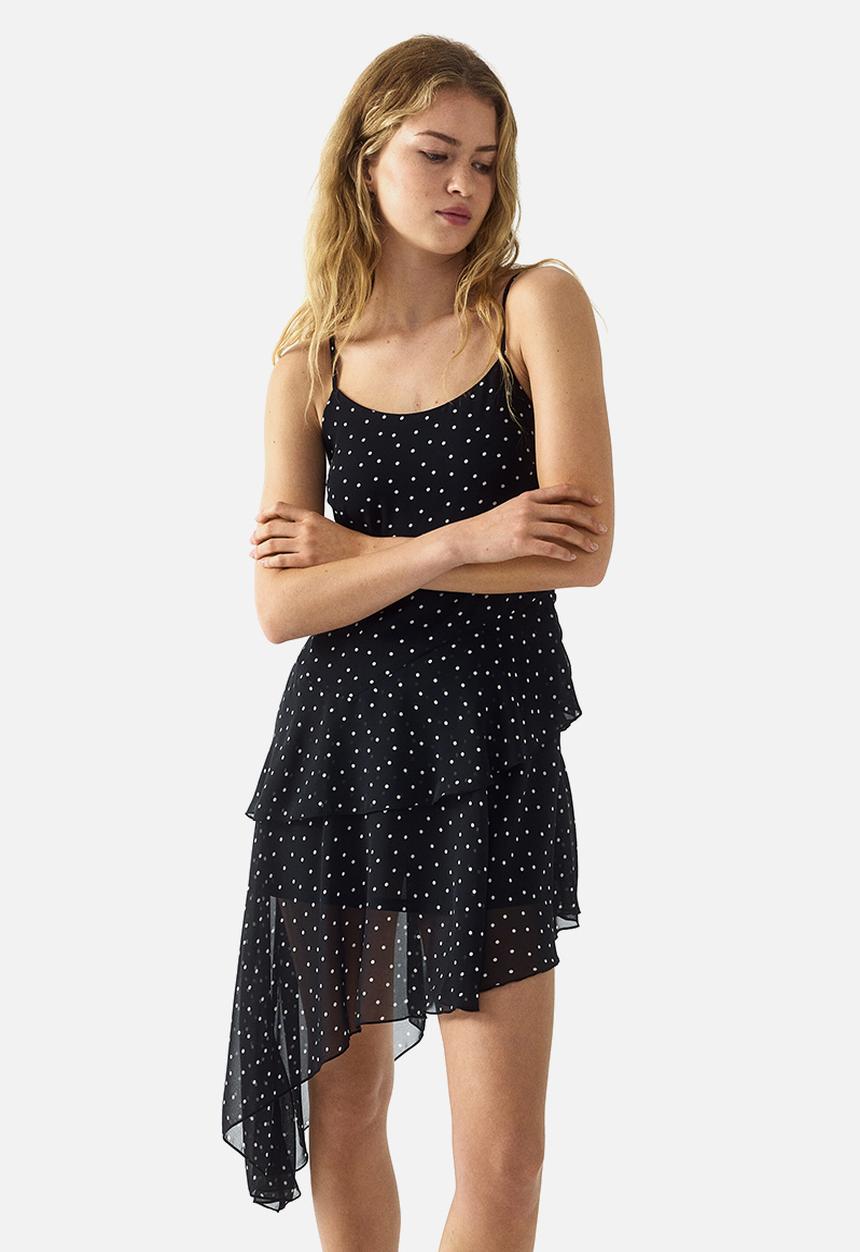 H&M - Asymmetric chiffon dress - black/spotted