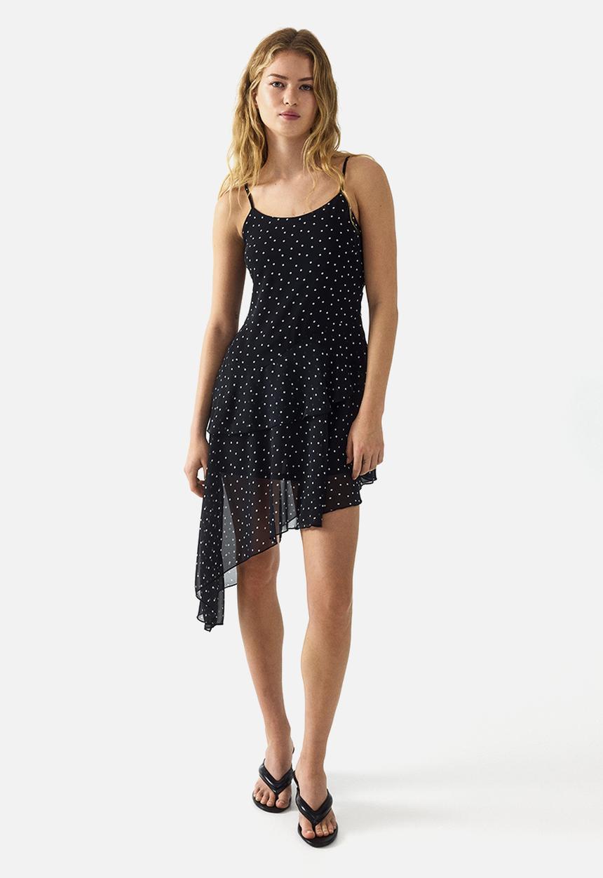 H&M - Asymmetric chiffon dress - black/spotted