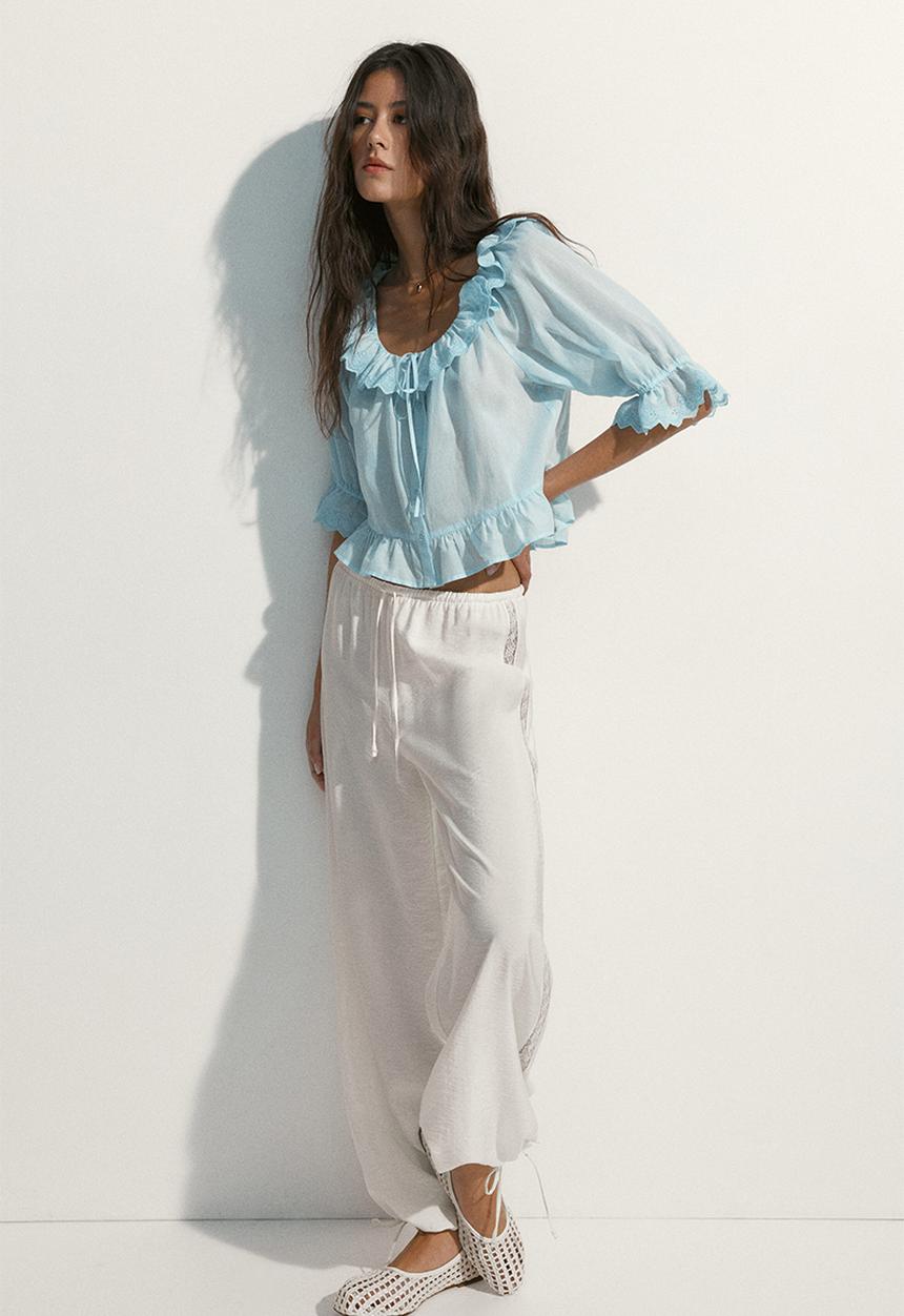 H&M - Broderie anglaise cotton blouse - light turquoise