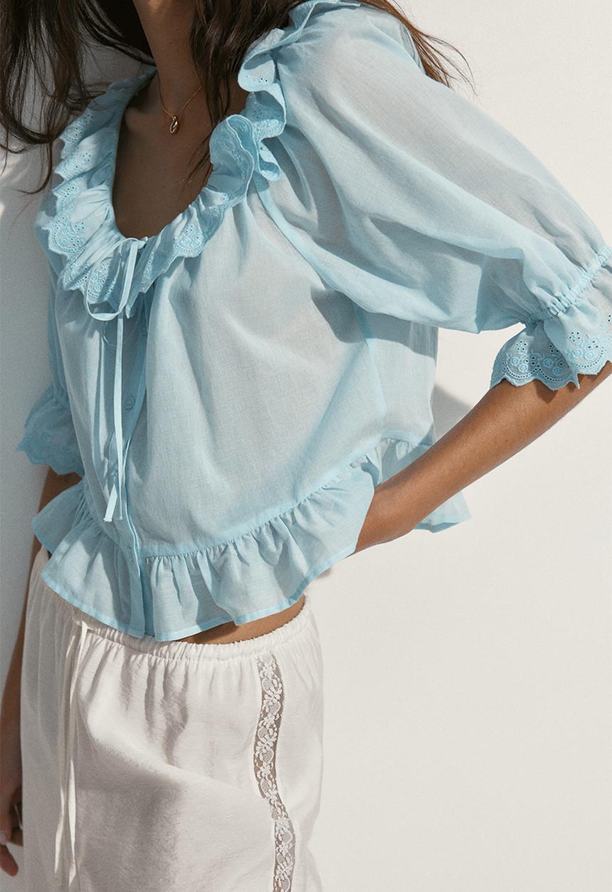 H&M - Broderie anglaise cotton blouse - light turquoise